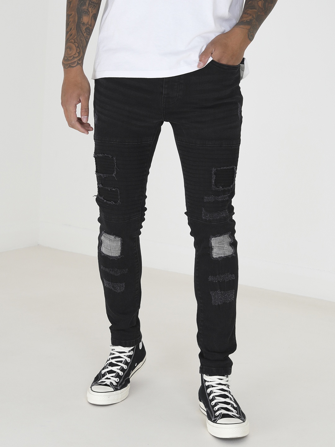 

BRAVE SOUL Men Skinny Fit Mildly Distressed Stretchable Jeans, Black