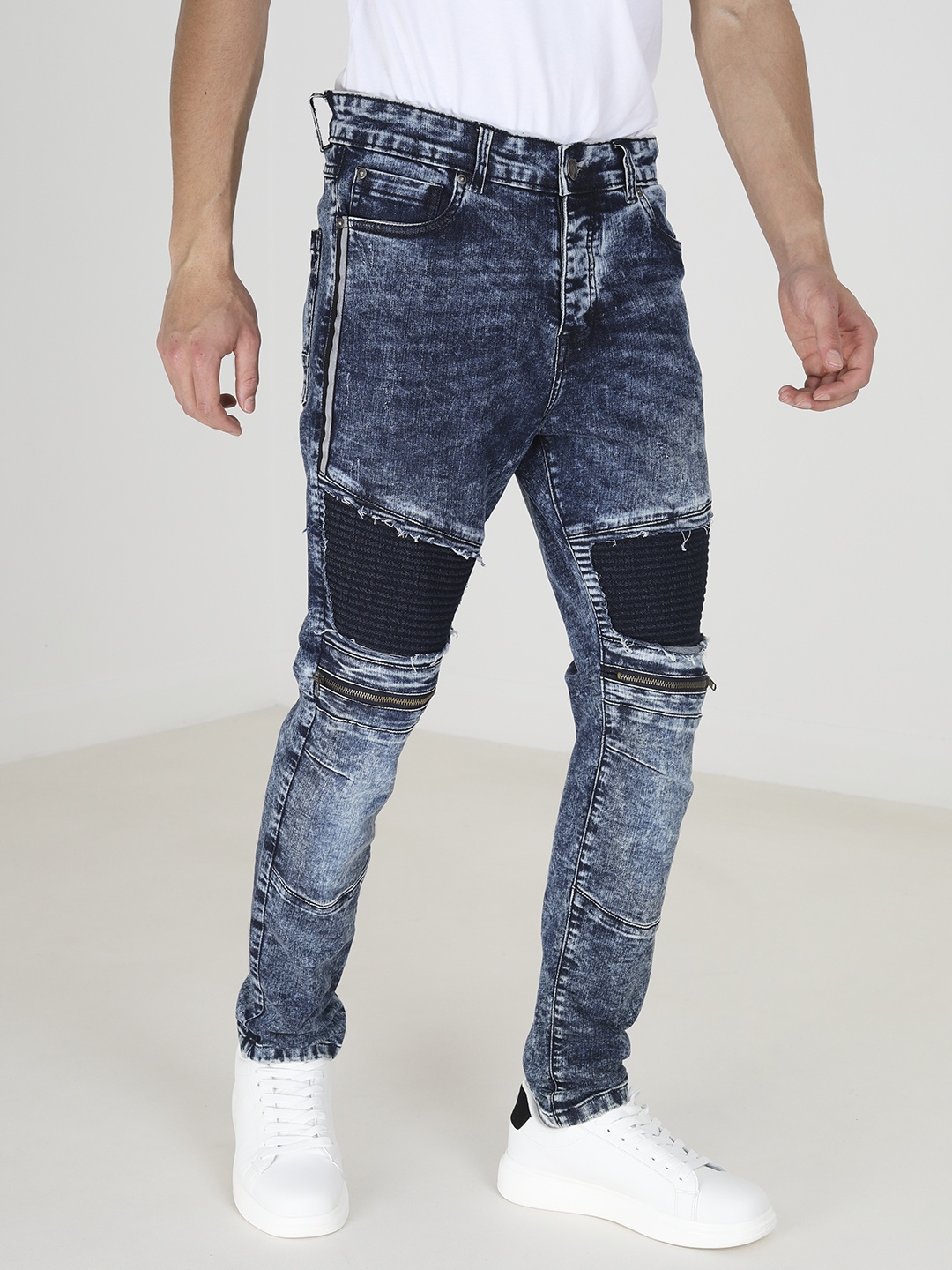 

BRAVE SOUL Men Skinny Fit Low Distress Heavy Fade Stretchable Jeans, Blue