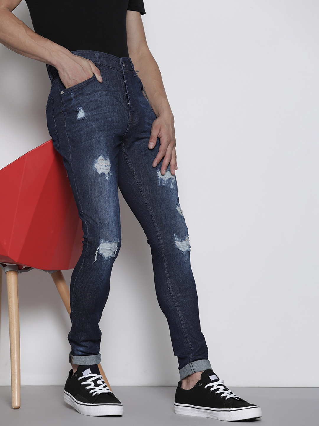 

BRAVE SOUL Men Skinny Fit Mildly Distressed Stretchable Jeans, Blue