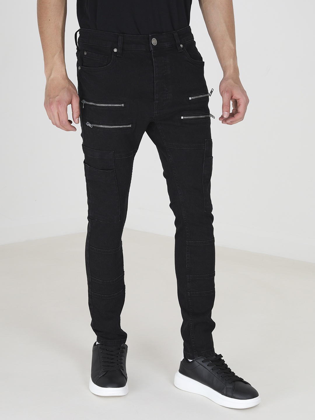 BRAVE SOUL Men Skinny Fit Stretchable Cargo Jeans, Black