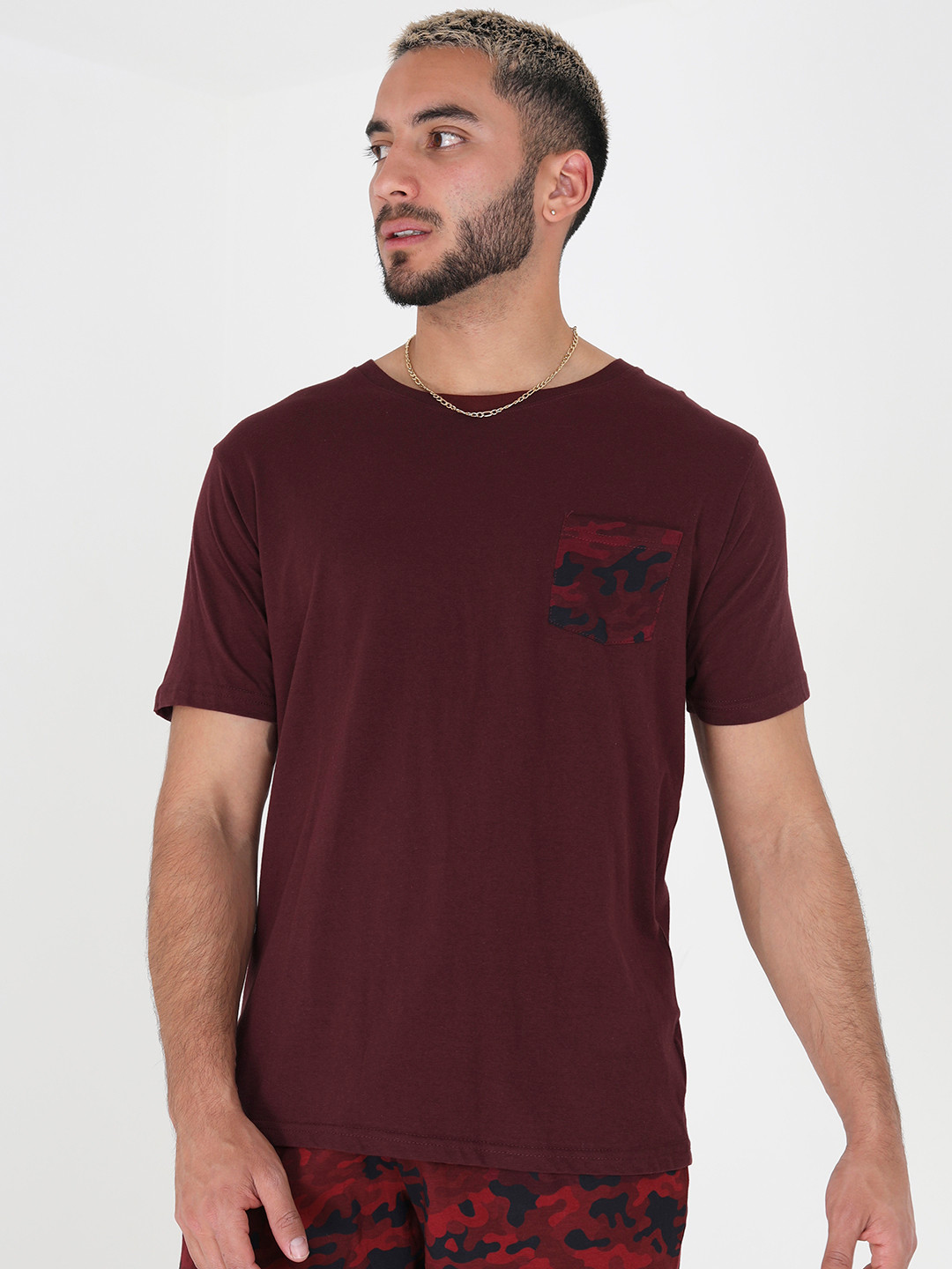 

BRAVE SOUL Men Pure Cotton Printed Shorts Set, Maroon