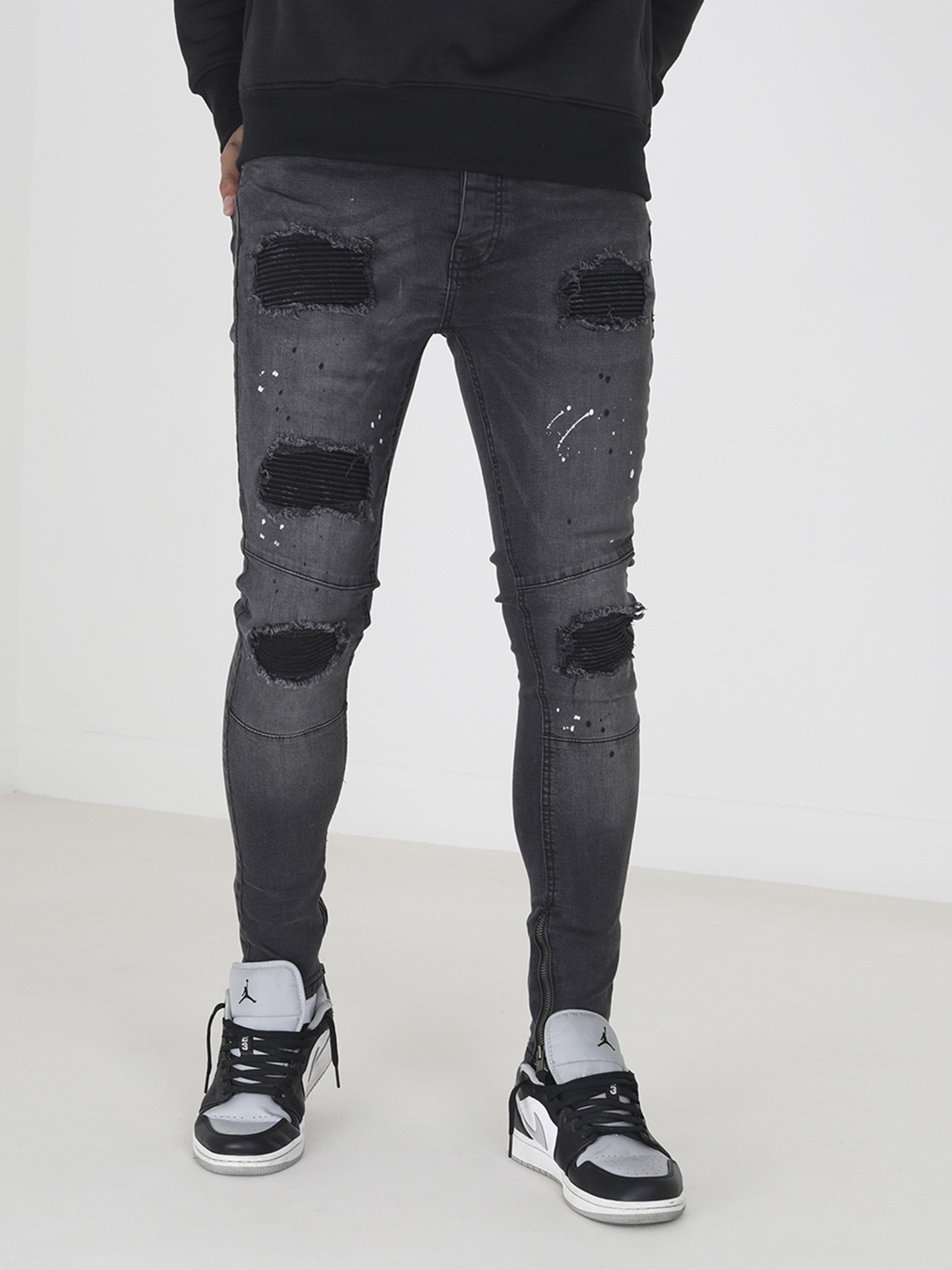 

BRAVE SOUL Men Skinny Fit Mildly Distressed Light Fade Printed Stretchable Jeans, Charcoal