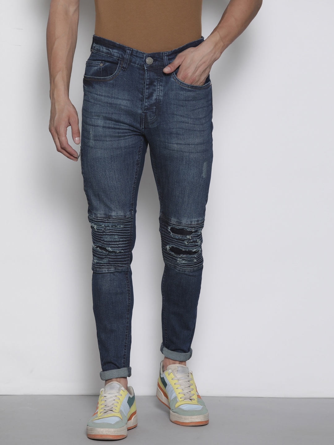 

BRAVE SOUL Men Skinny Fit Mildly Distressed Stretchable Jeans, Blue