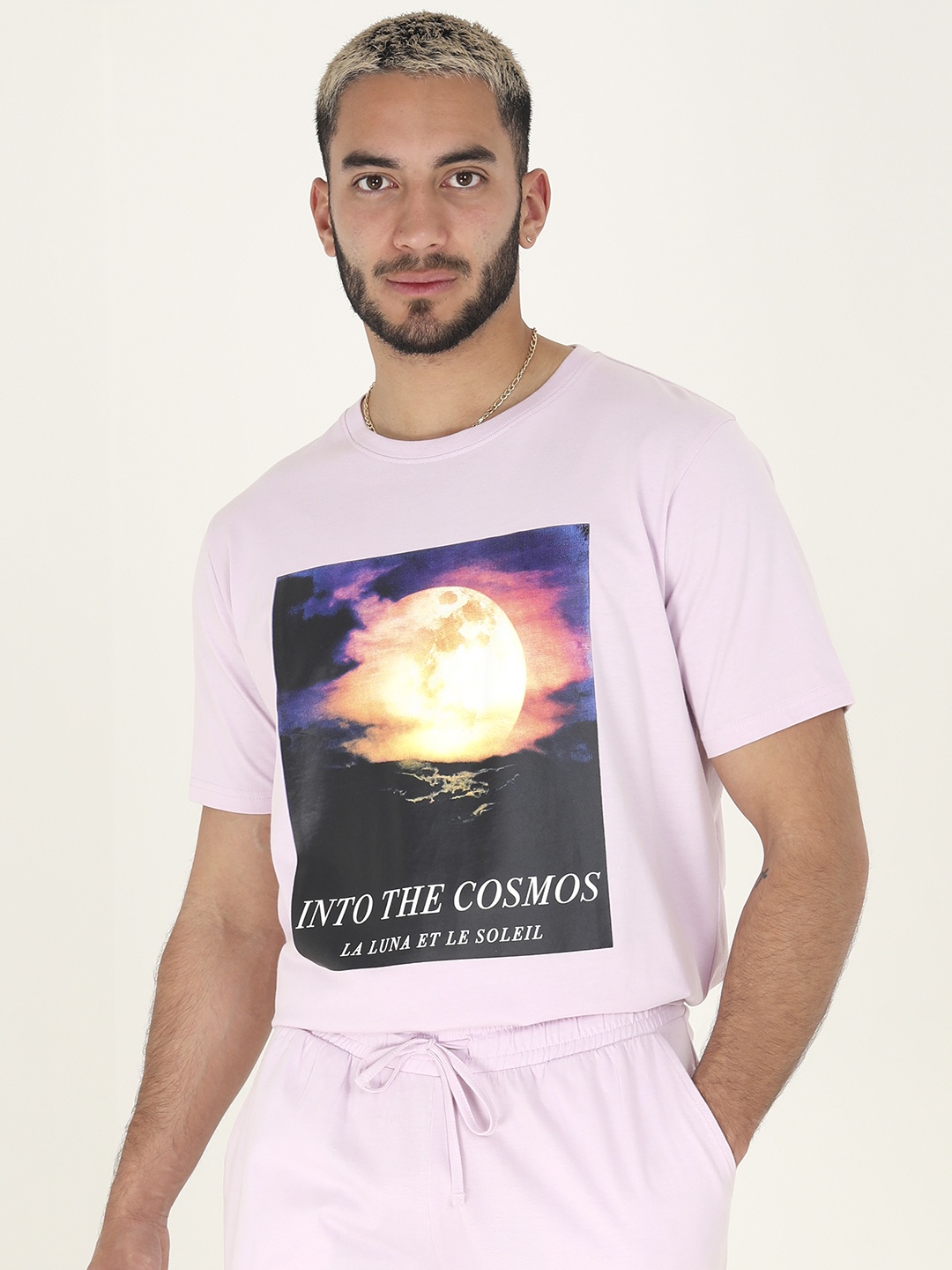 

BRAVE SOUL Men Pure Cotton Printed Shorts Set, Lavender