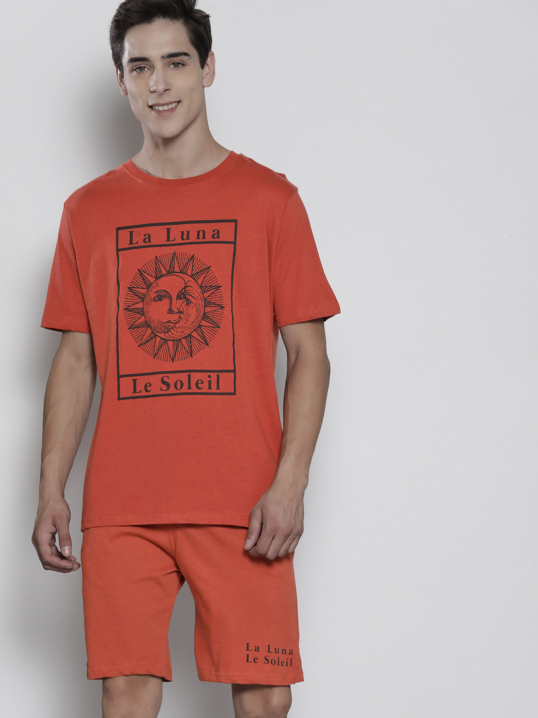 

BRAVE SOUL Pure Cotton Printed Shorts Set, Rust