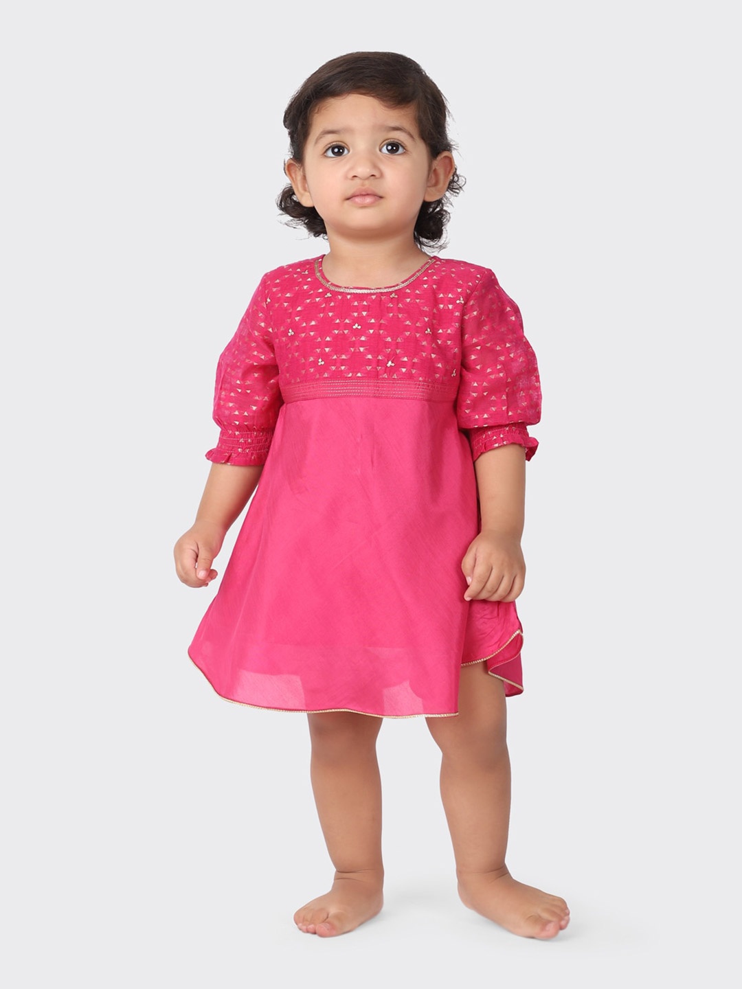 

Fabindia Infant Girls Self Design Layered A-line Dress, Pink