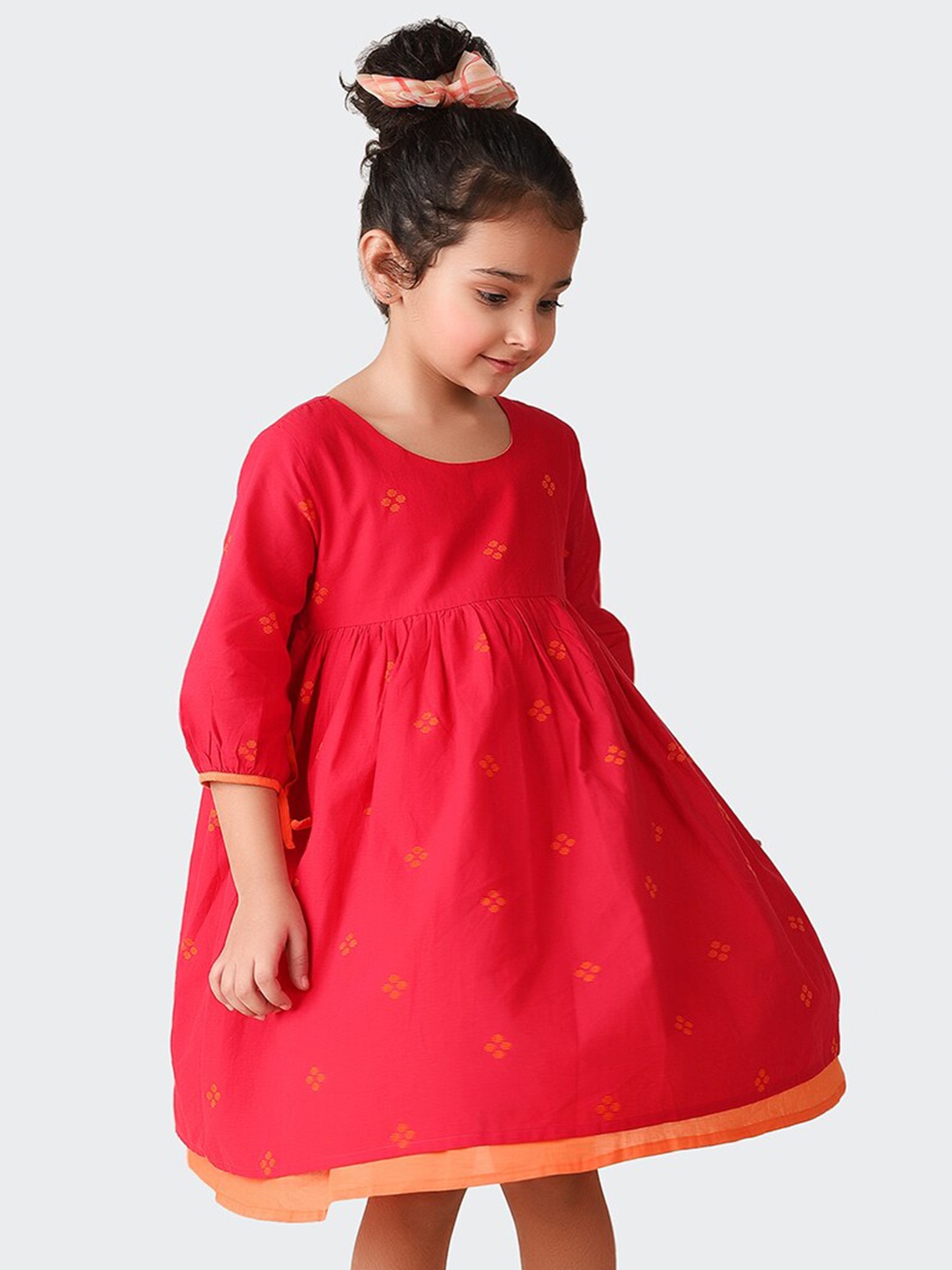 

Fabindia Girls Self Design Cotton Dobby A-line Dress, Pink