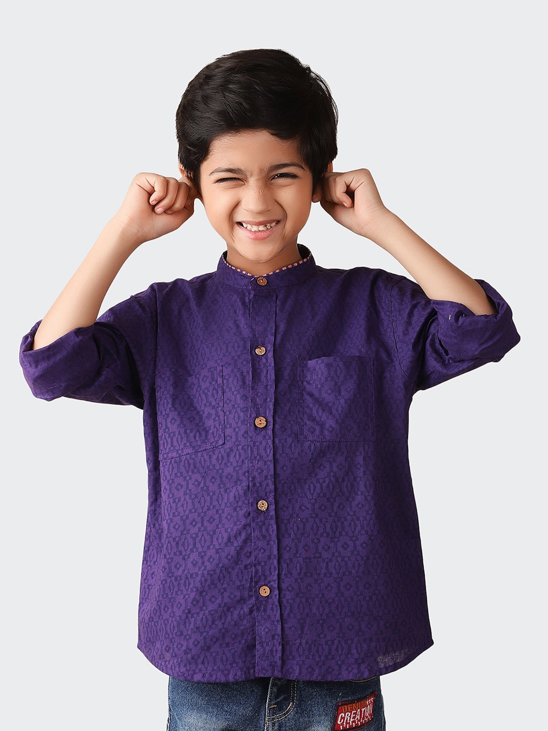 

Fabindia Boys Ethnic Motifs Printed Cotton Casual Shirt, Purple