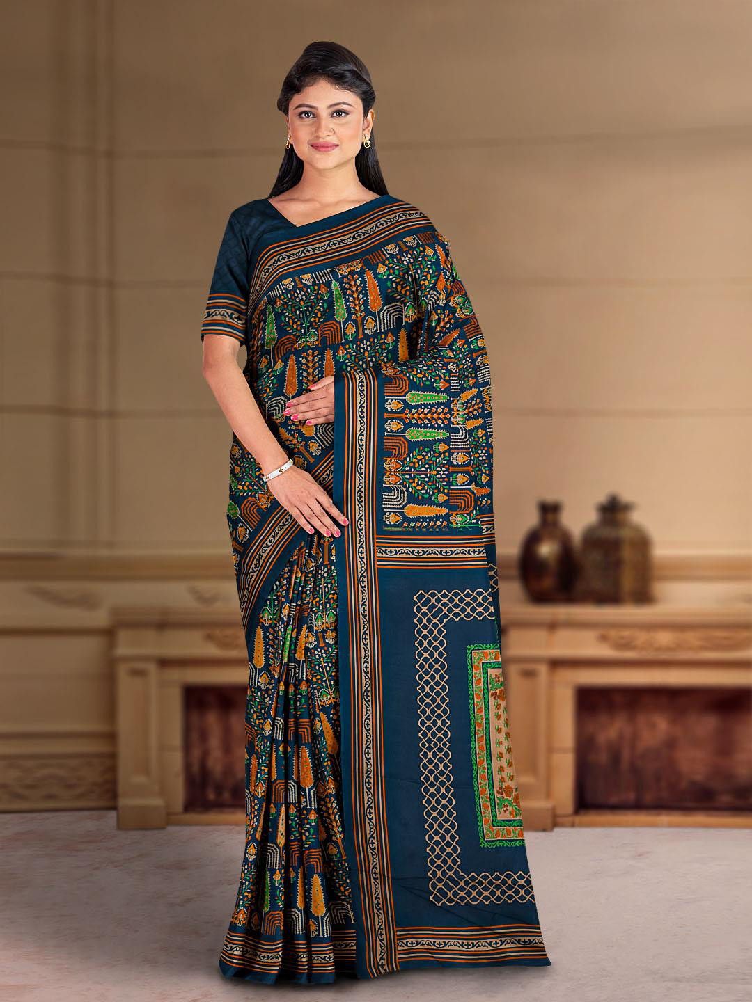 

Kalamandir Ethinic Printed Saree, Navy blue