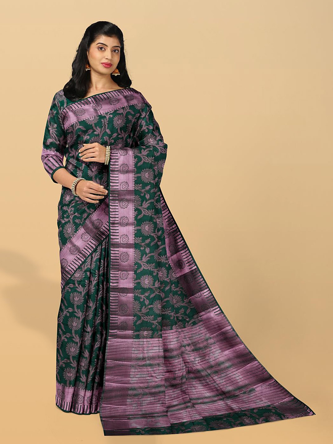 

Kalamandir Floral Woven Design Zari Pashmina Saree, Green