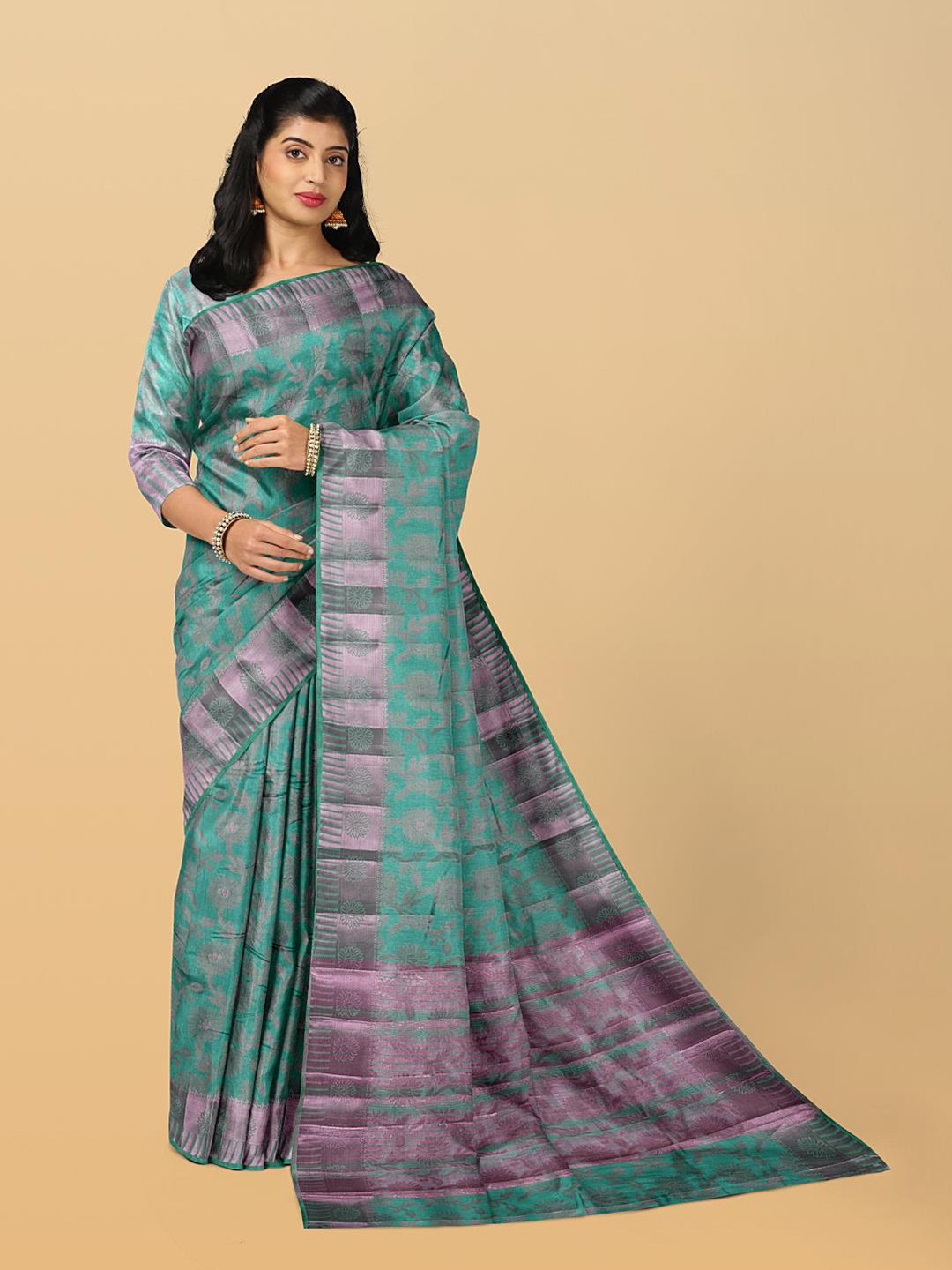 

Kalamandir Woven Design Zari Pashmina Saree, Sea green