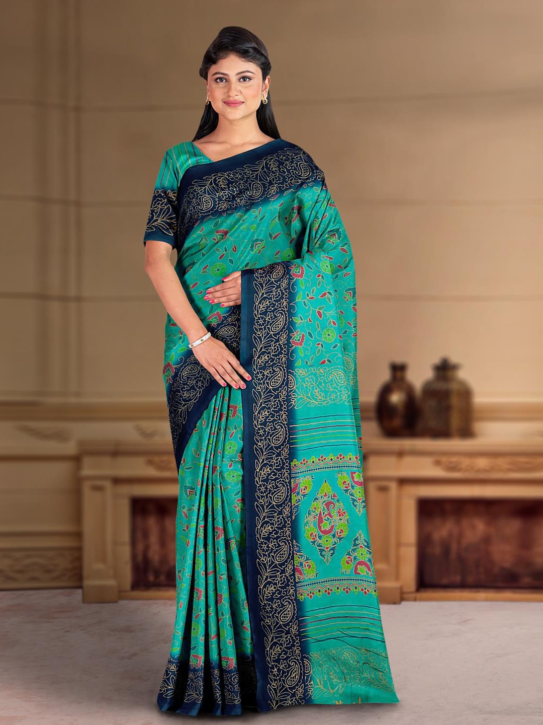 

Kalamandir Floral Printed Saree, Blue