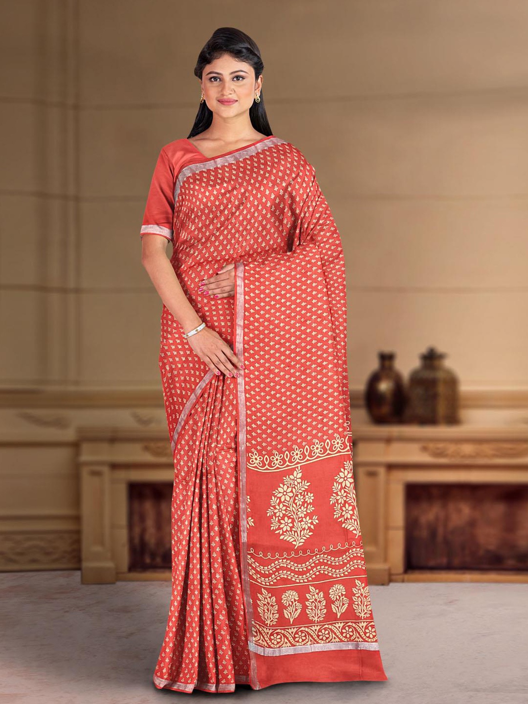 

Kalamandir Ethnic Motifs Printed Zari Saree, Red