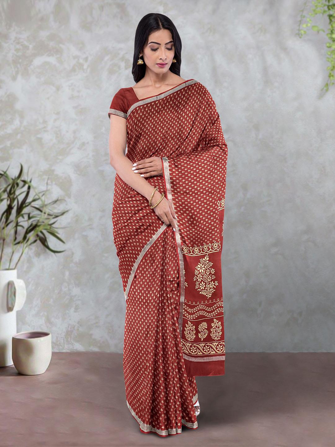 

Kalamandir Ethnic Motifs Printed Zari Saree, Maroon