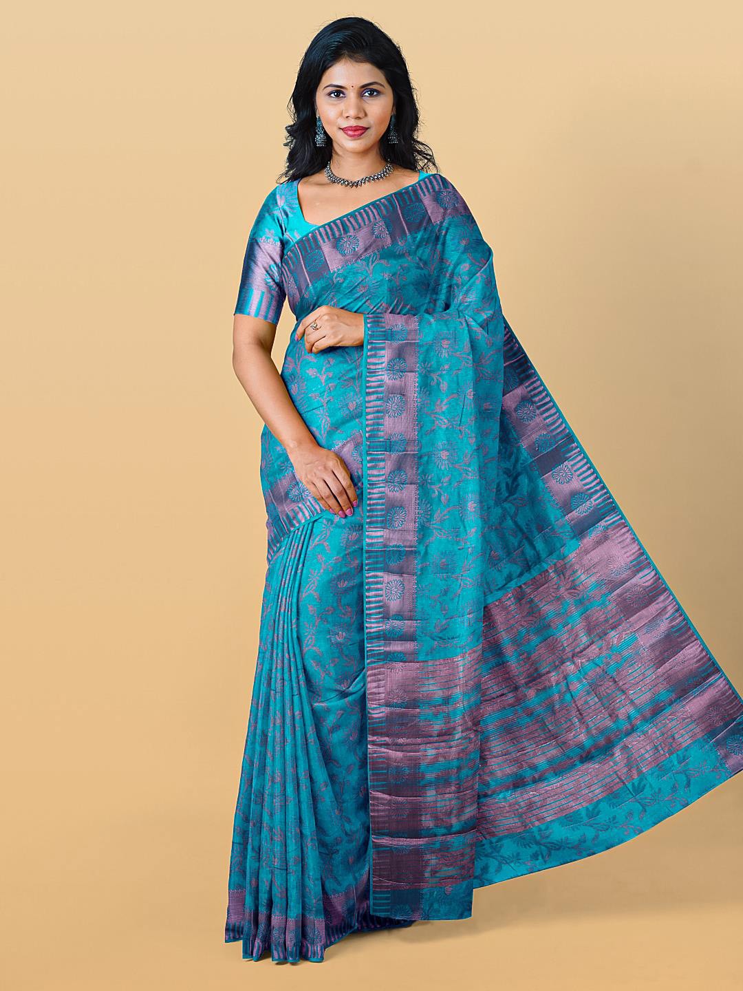 

Kalamandir Floral Woven Design Pashmina Saree, Blue