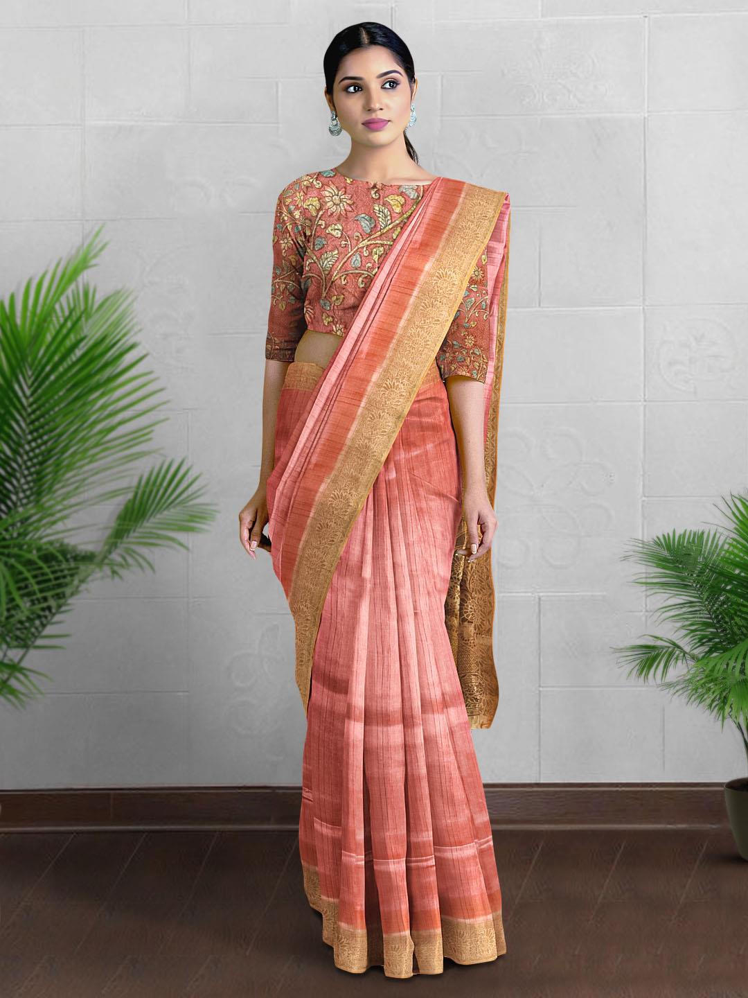 

Kalamandir Striped Zari Silk Blend Saree, Pink