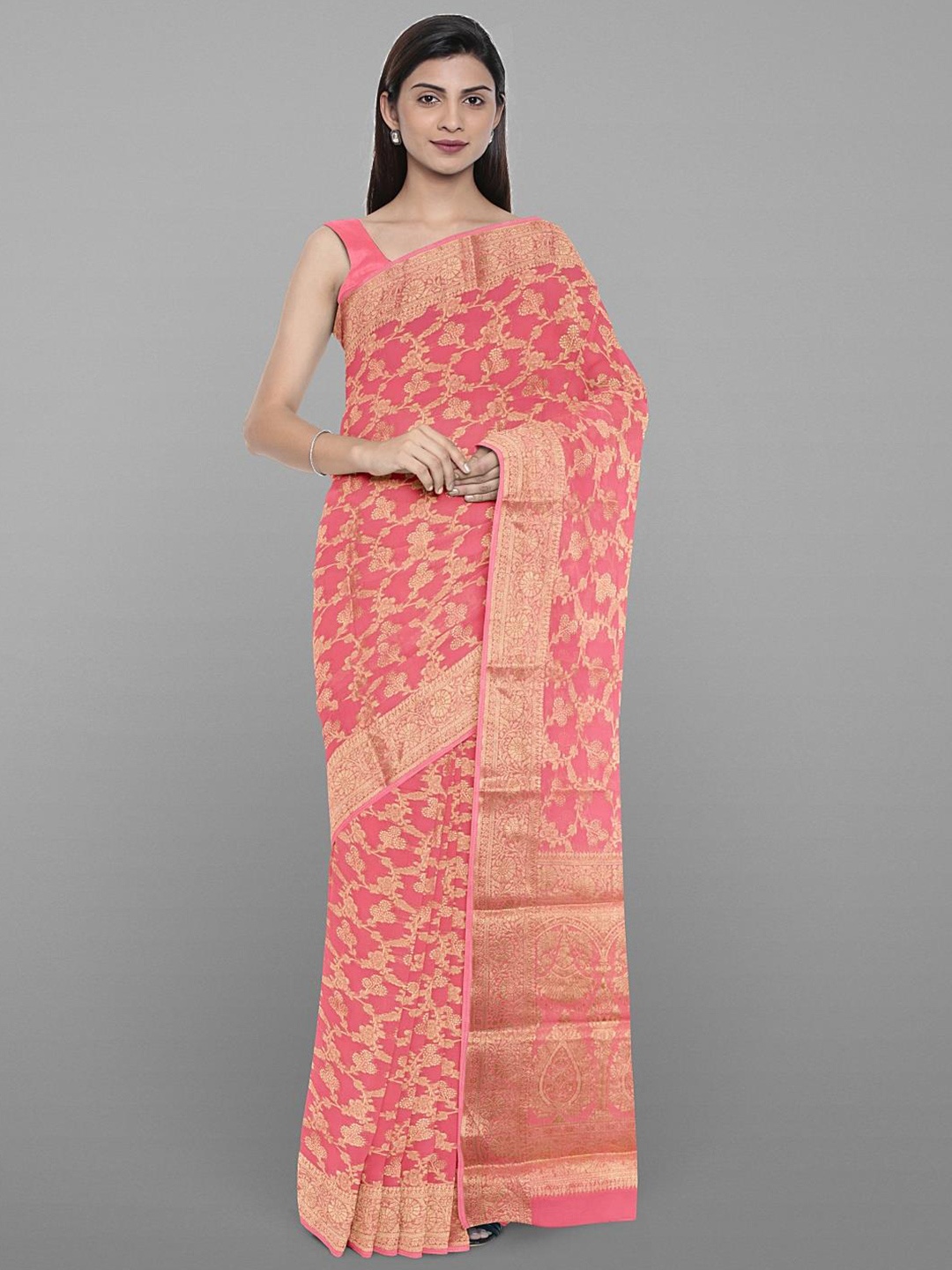 

Kalamandir Floral Woven Design Zari Saree, Pink
