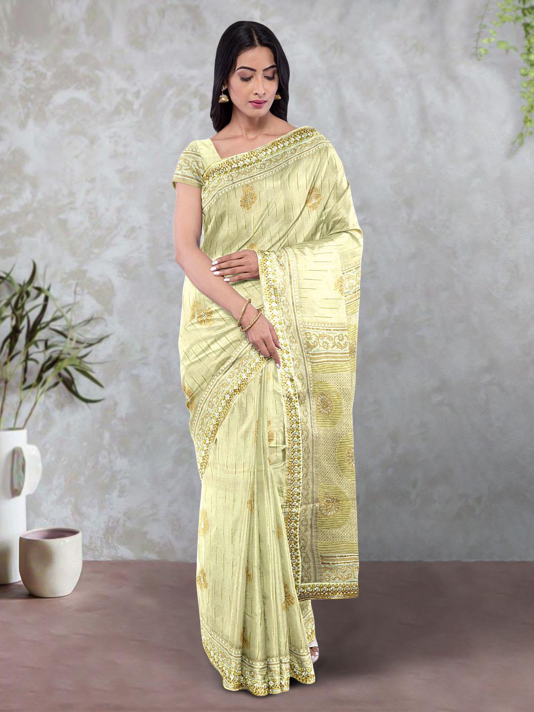 

Kalamandir Ethnic Motif Woven Design Jute Silk Saree, Yellow