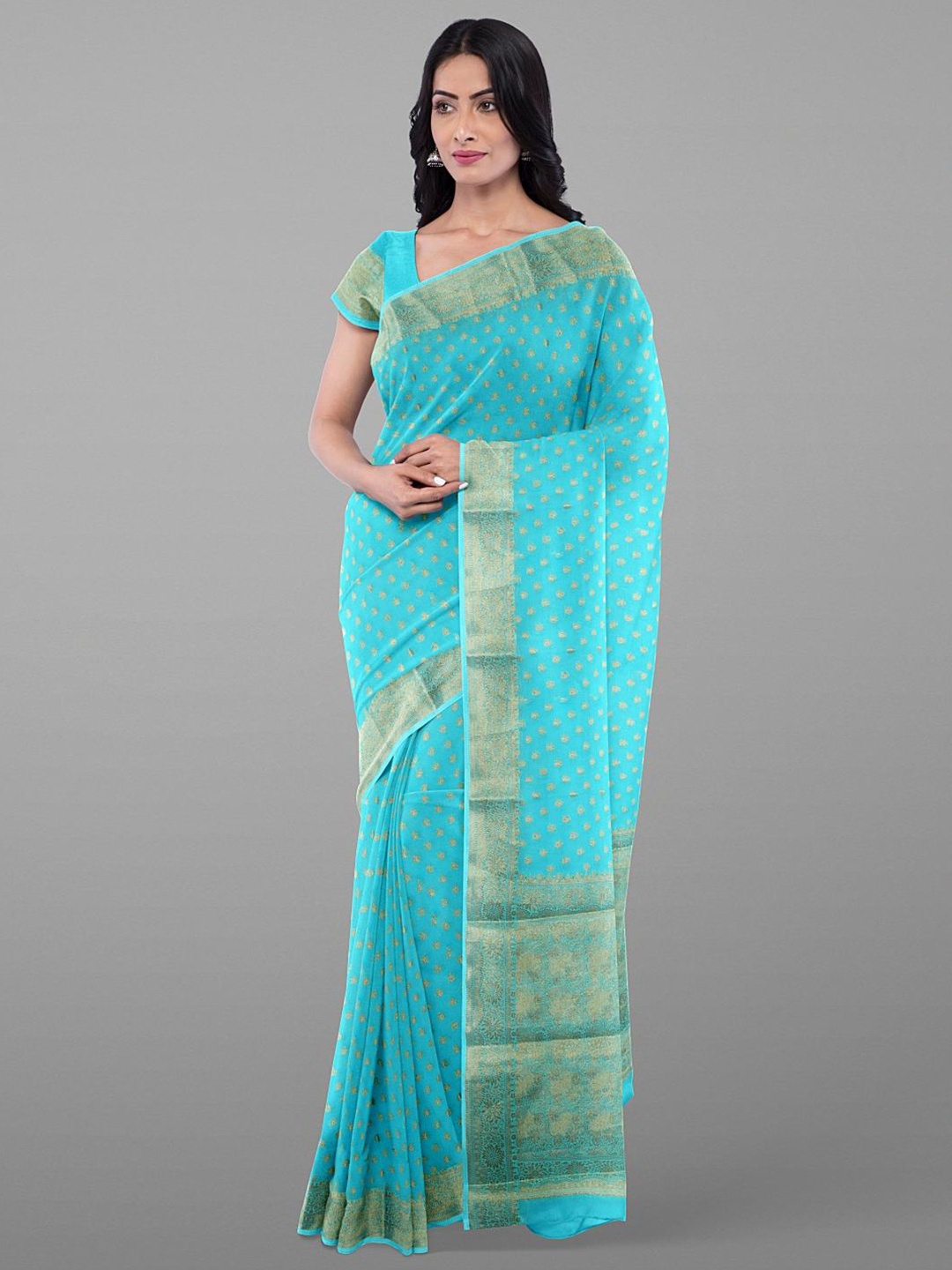 

Kalamandir Floral Woven Design Zari Saree, Blue