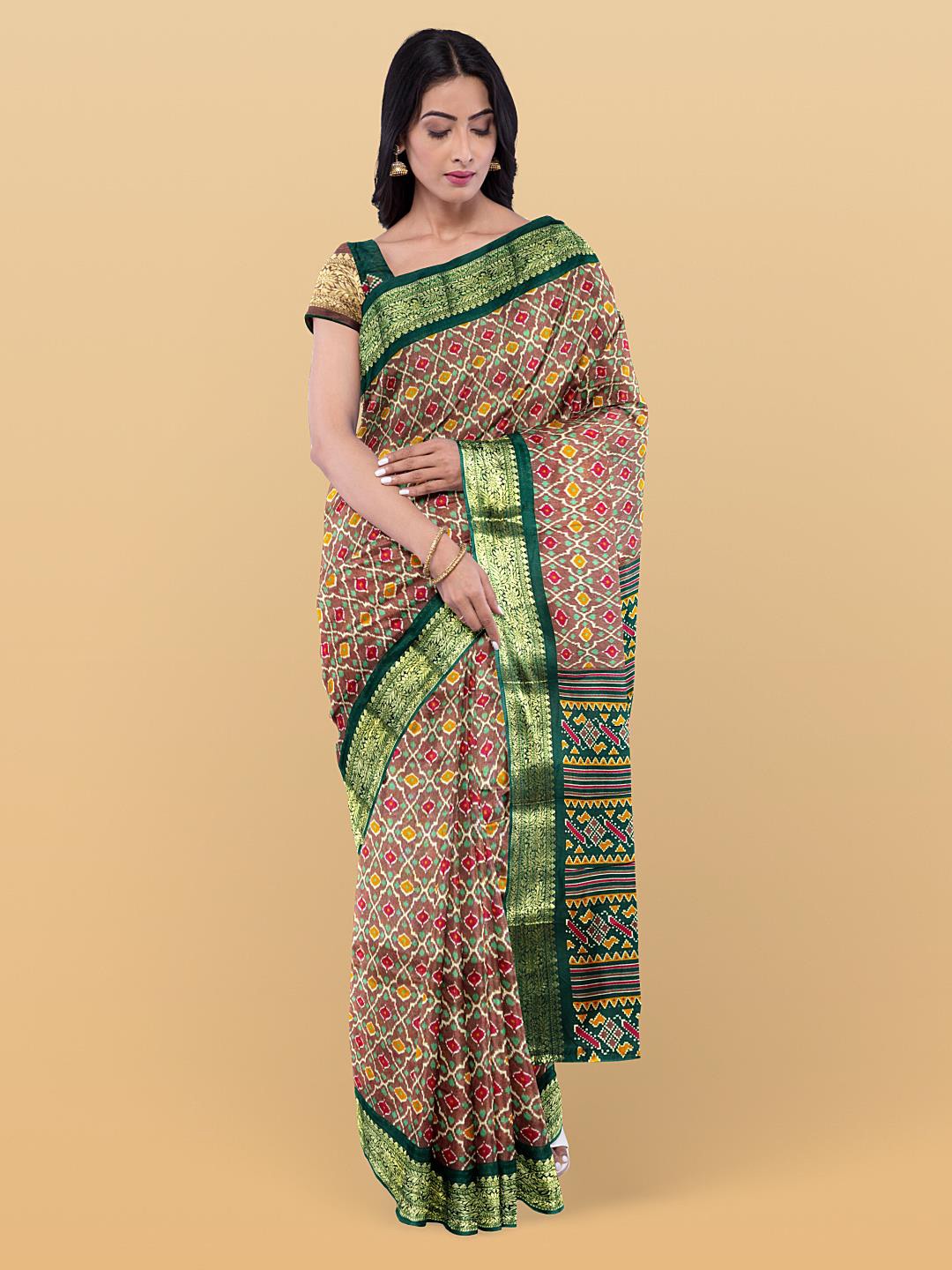 

Kalamandir Ikkat Printed Zari Saree, Brown