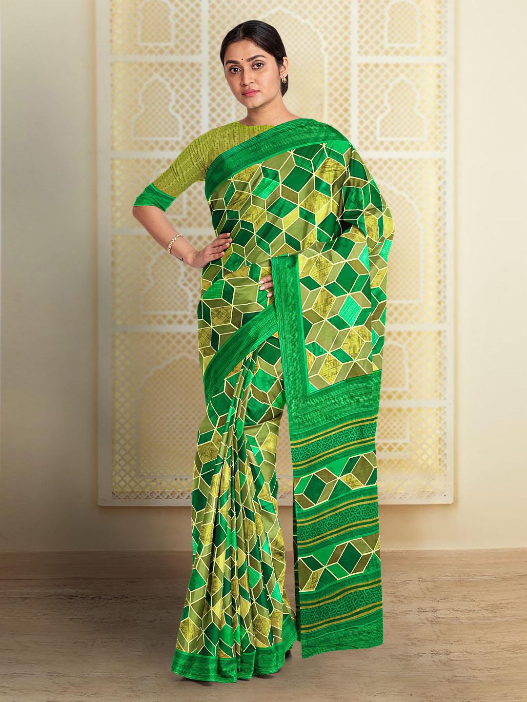 

Kalamandir Geometric Printed Crepe Saree, Green