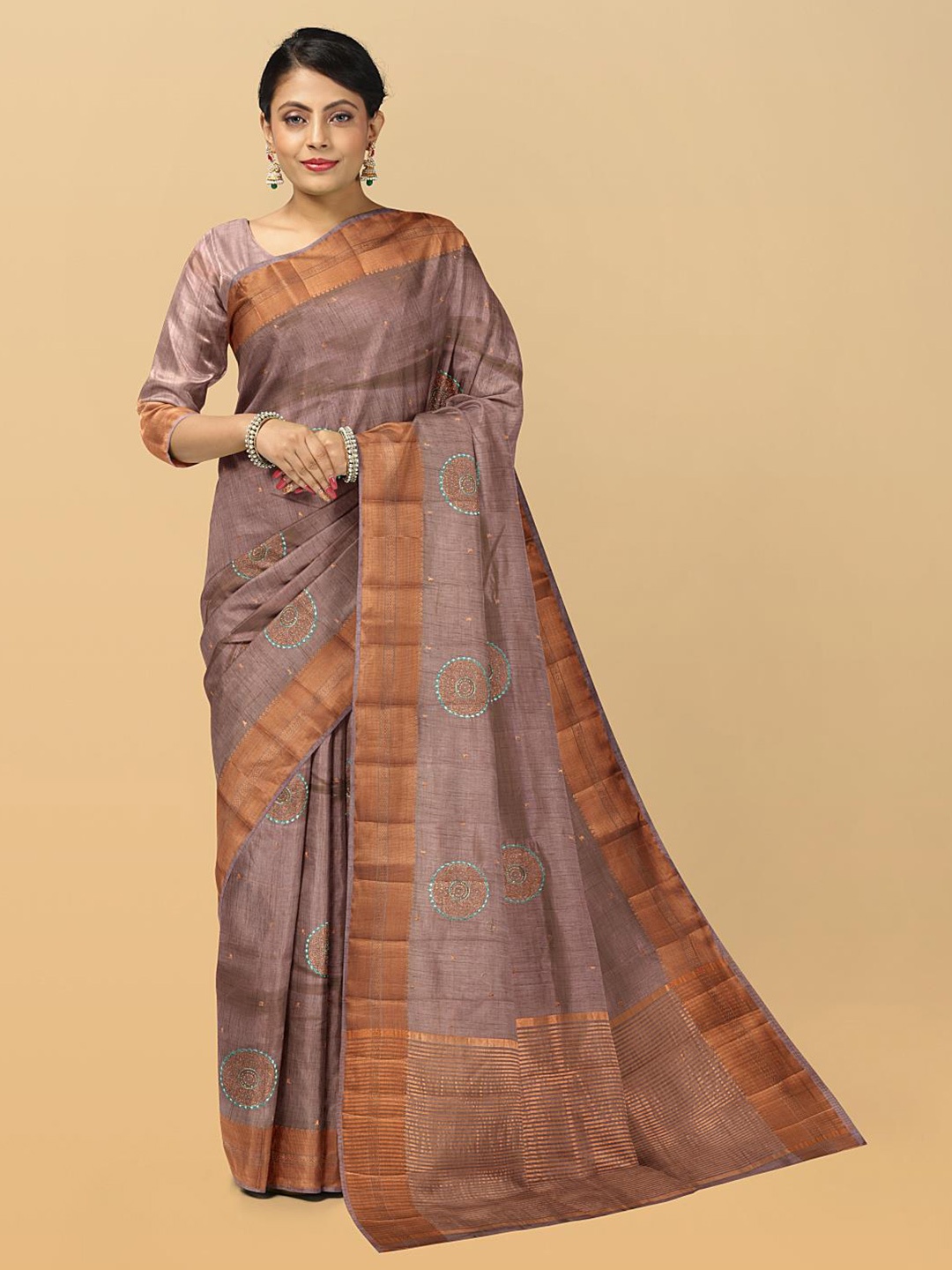 

Kalamandir Ethnic Motif Woven Design Zari Pashmina Saree, Brown
