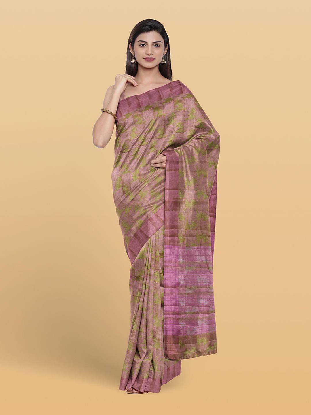 

Kalamandir Floral Printed Zari Pashmina Saree, Olive
