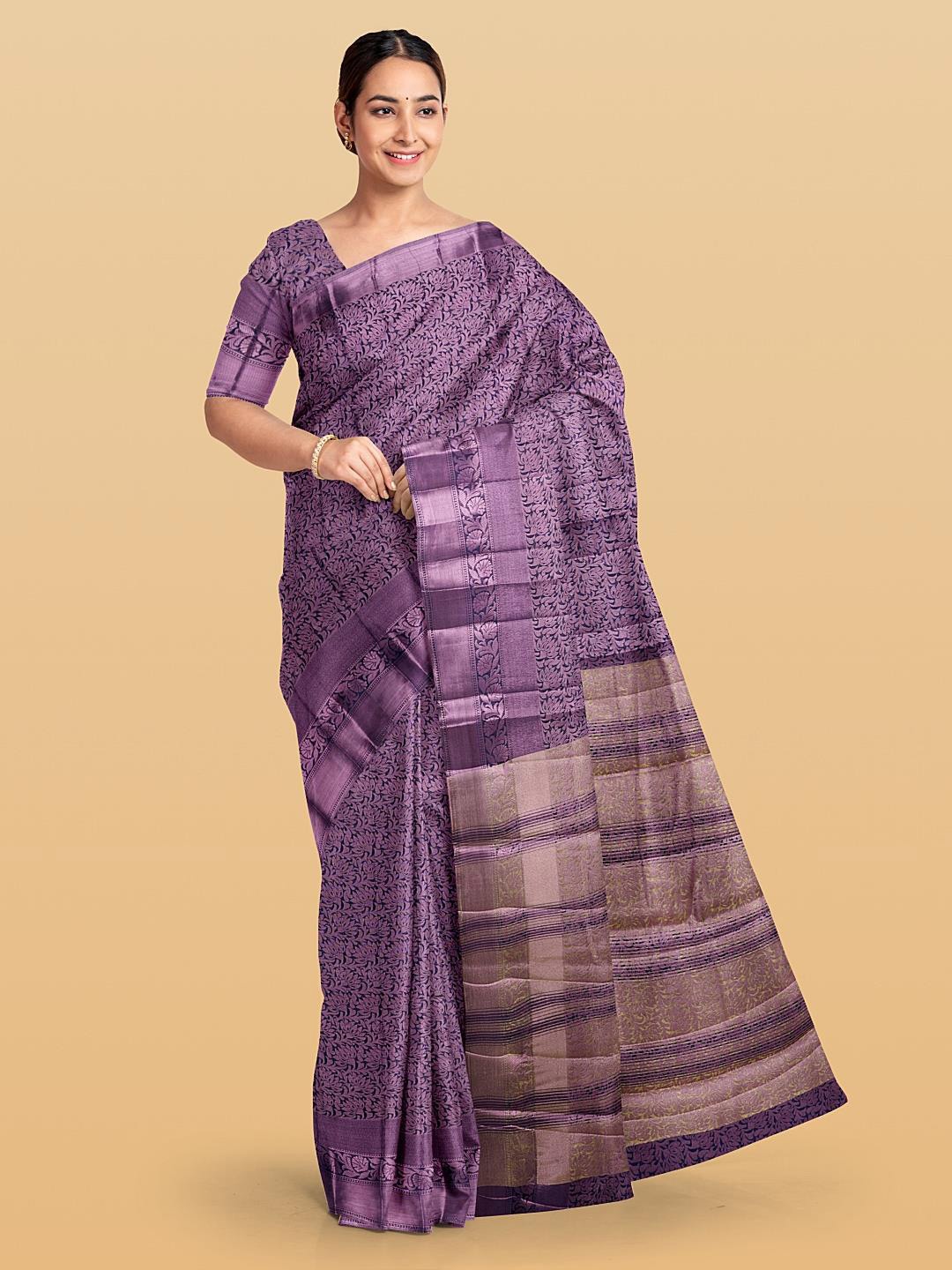 

Kalamandir Floral Woven Design Zari Pashmina Saree, Navy blue