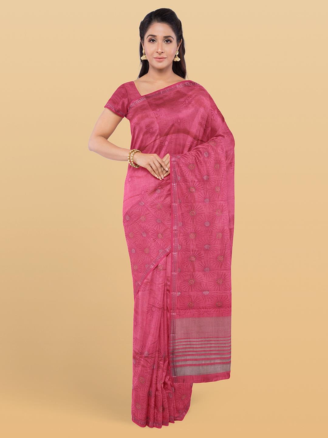 

Kalamandir Abstract Printed Stone Work Zari Pashmina Saree, Pink
