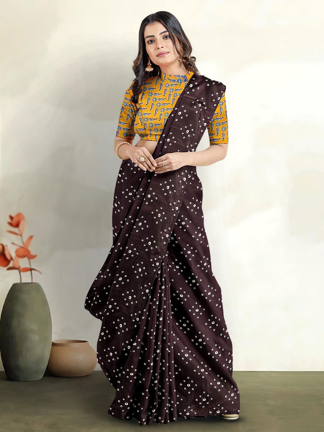 

Kalamandir Bandhani Printed Saree, Brown