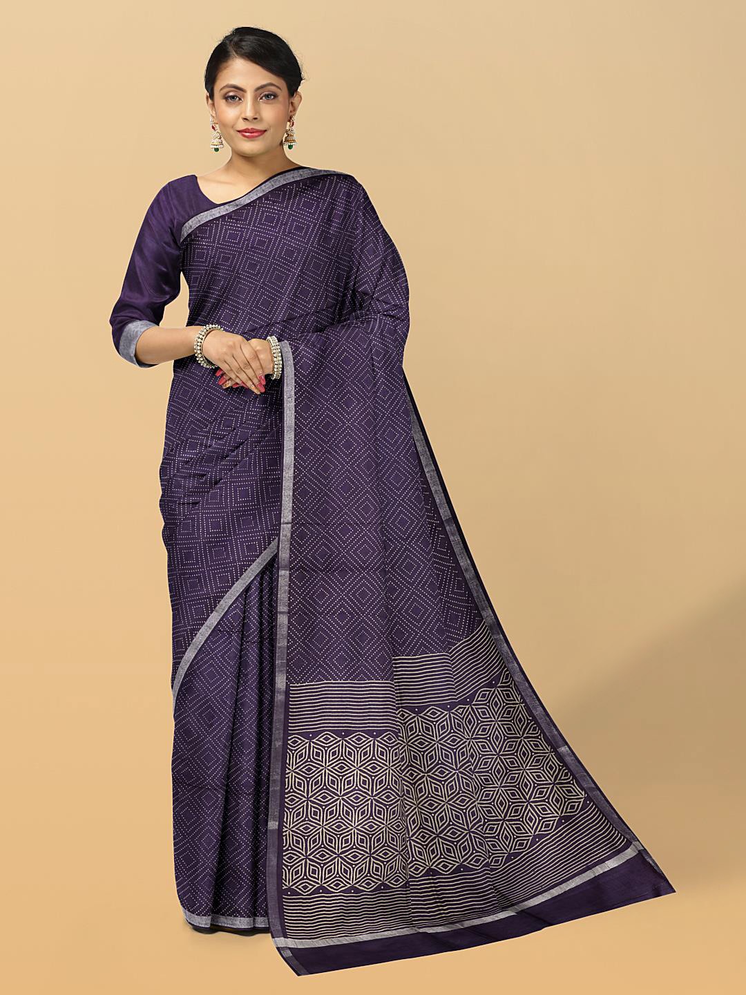 

Kalamandir Geometric Printed Zari Saree, Blue