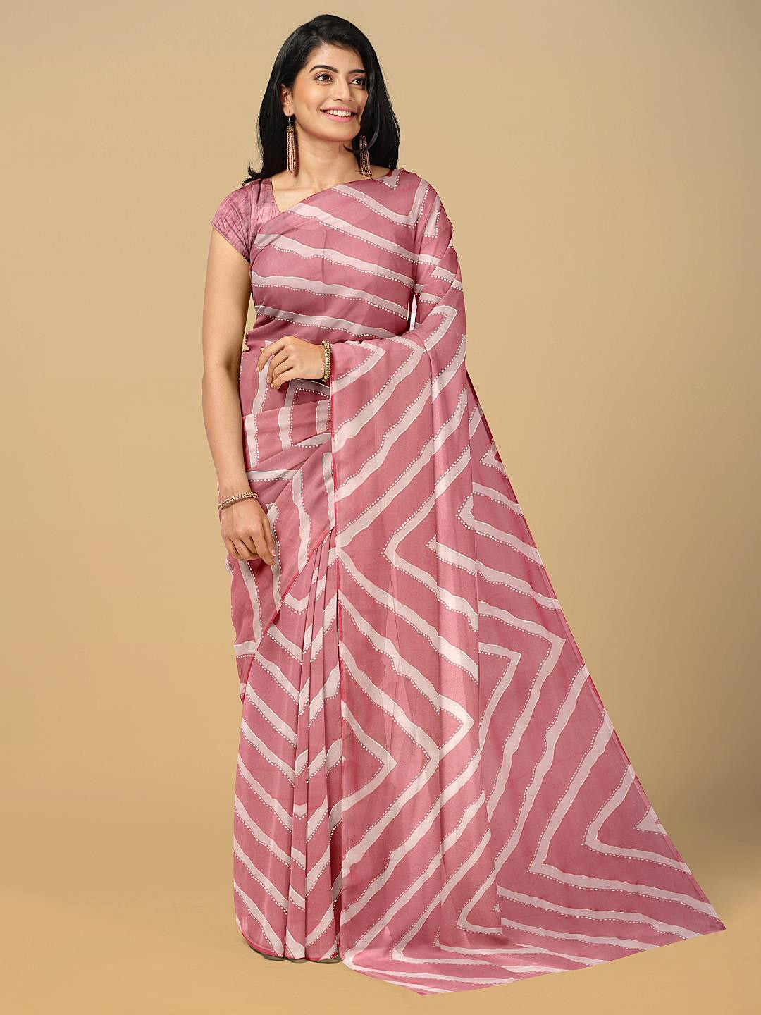 

Kalamandir Lahariya Printed Poly Georgette Saree, Pink