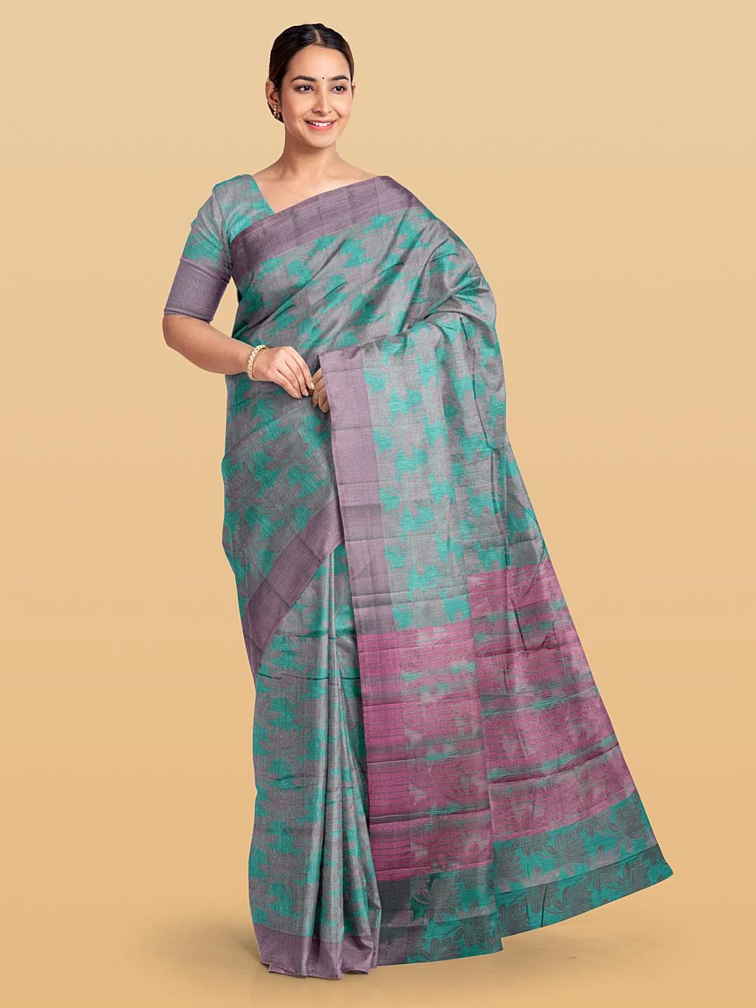 

Kalamandir Floral Printed Pashmina Saree, Sea green