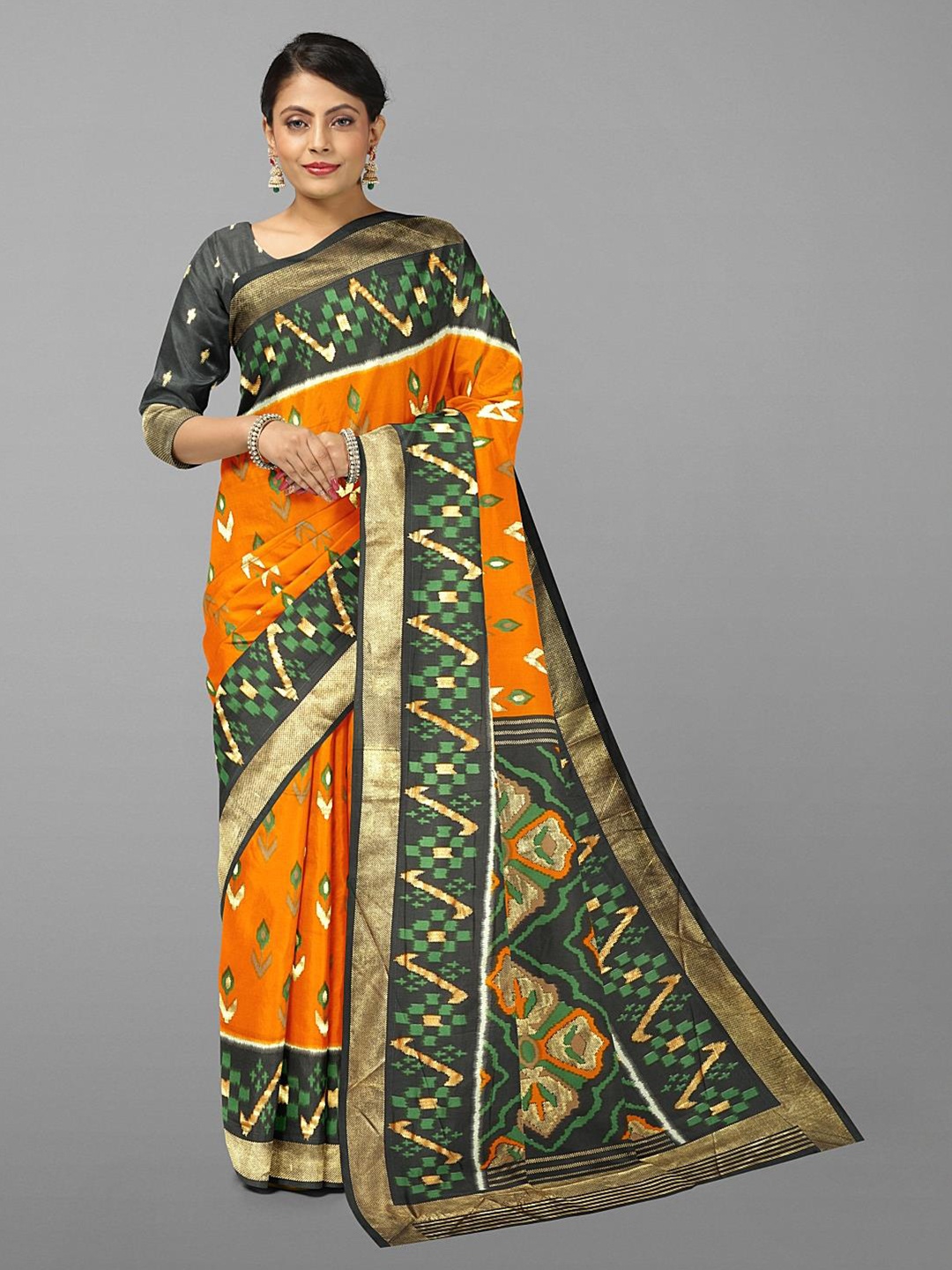 

Kalamandir Floral Printed Zari Silk Blend Saree, Mustard