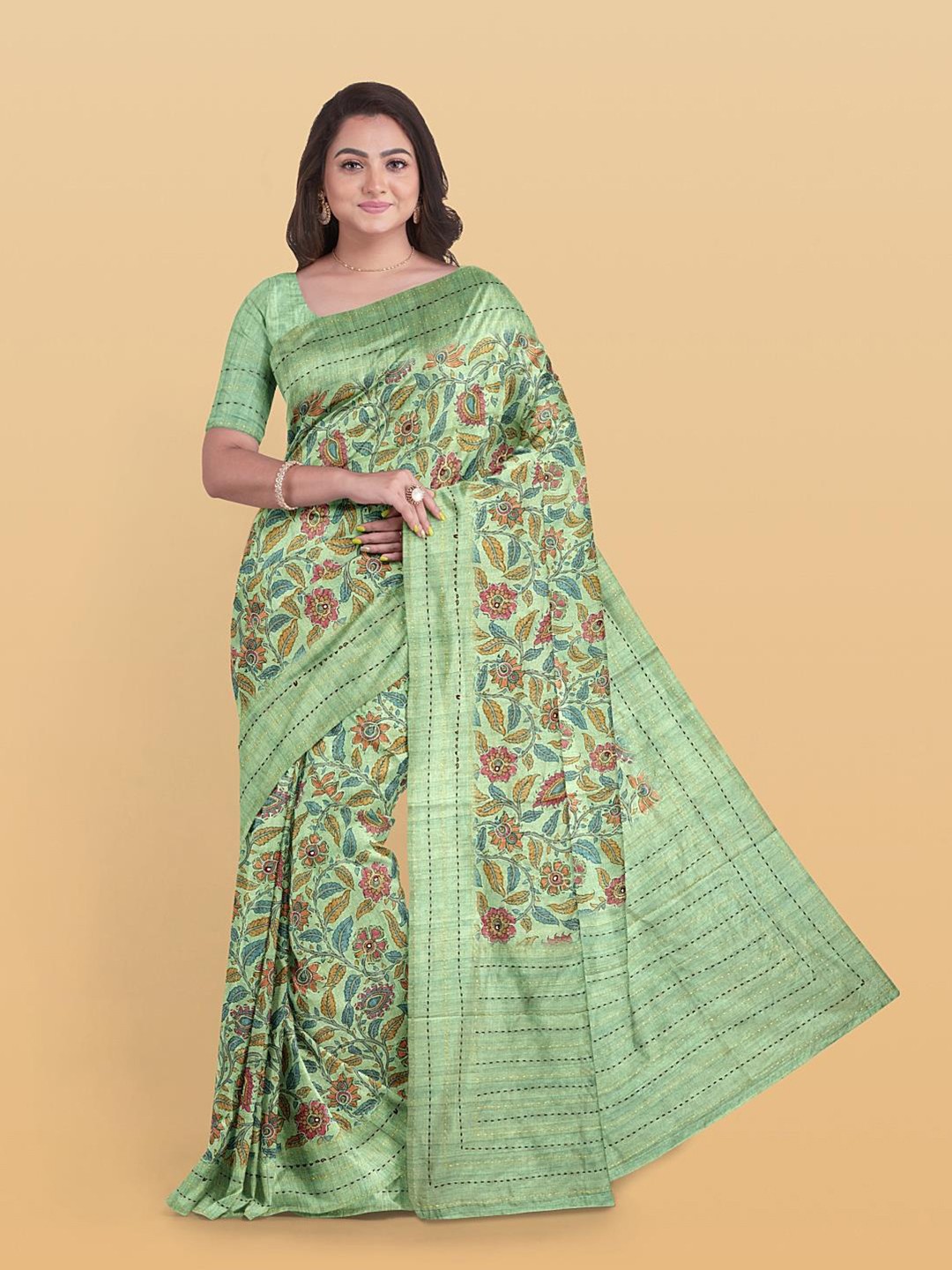 

Kalamandir Kalamkari Printed Saree, Sea green