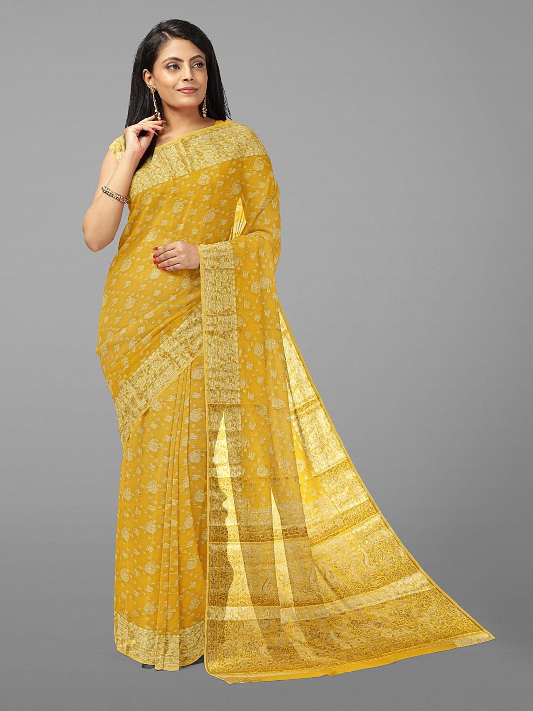 

Kalamandir Ethnic Motif Woven Design Zari Saree, Yellow