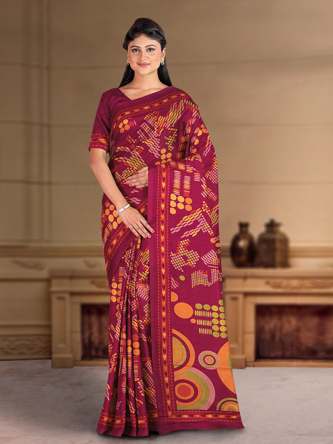 

Kalamandir Geometric Printed Saree, Magenta