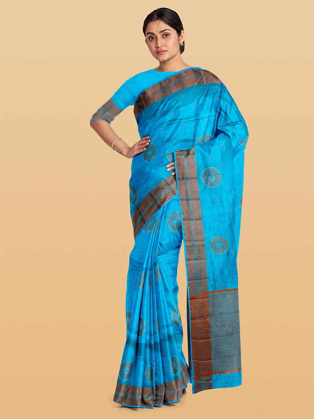 

Kalamandir Ethnic Motif Woven Design Stone Work Zari Pashmina Saree, Blue