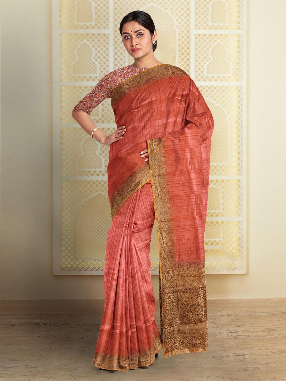 

Kalamandir Woven Design Zari Saree, Coral
