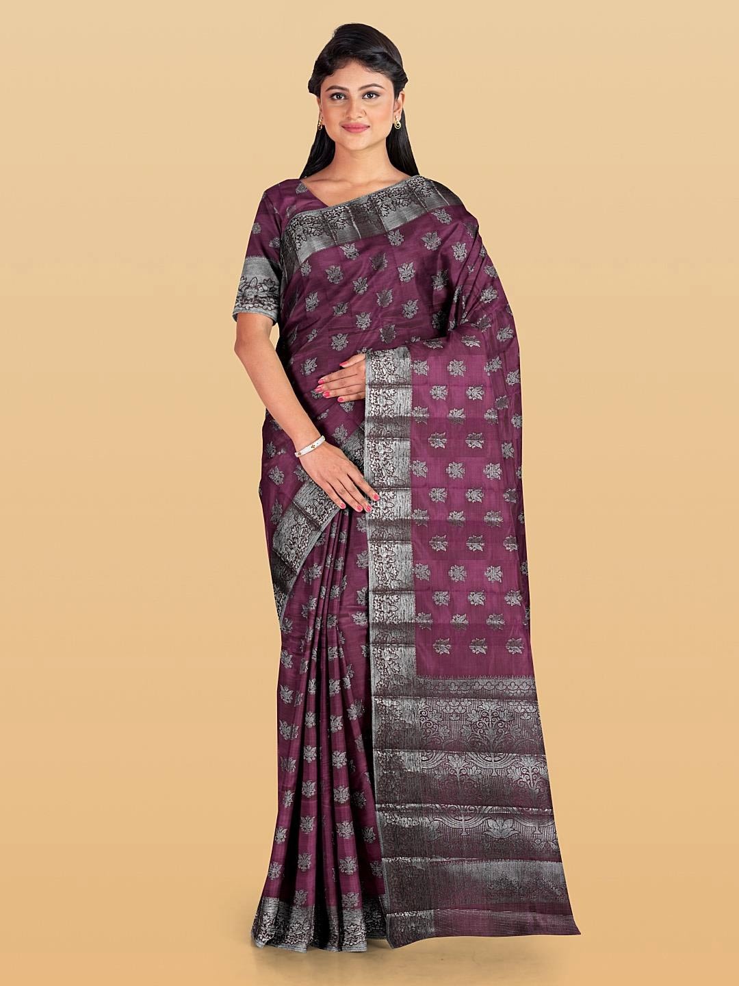 

Kalamandir Floral Woven Design Zari Pashmina Saree, Purple