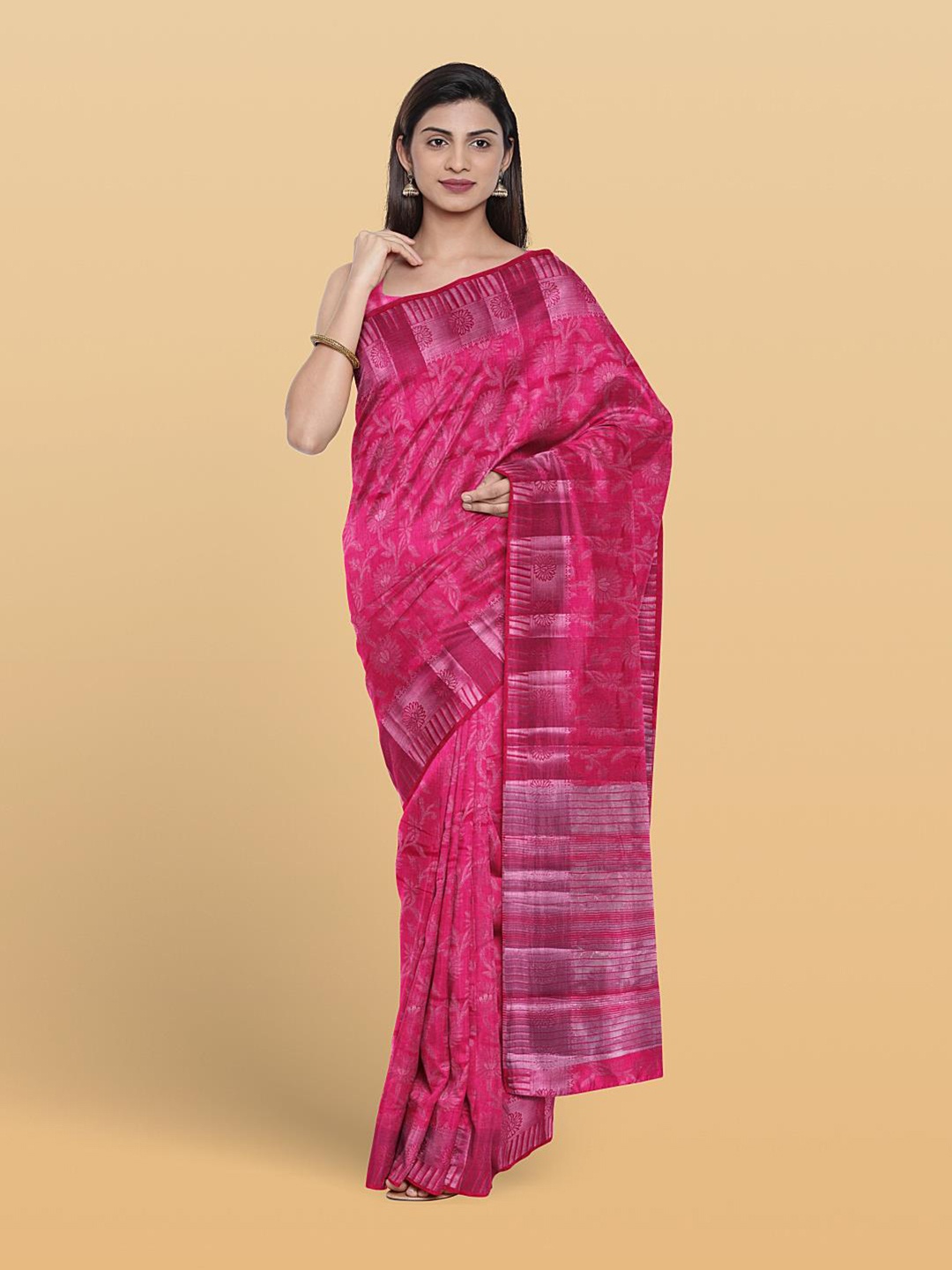 

Kalamandir Floral Woven Design Zari Pashmina Saree, Pink