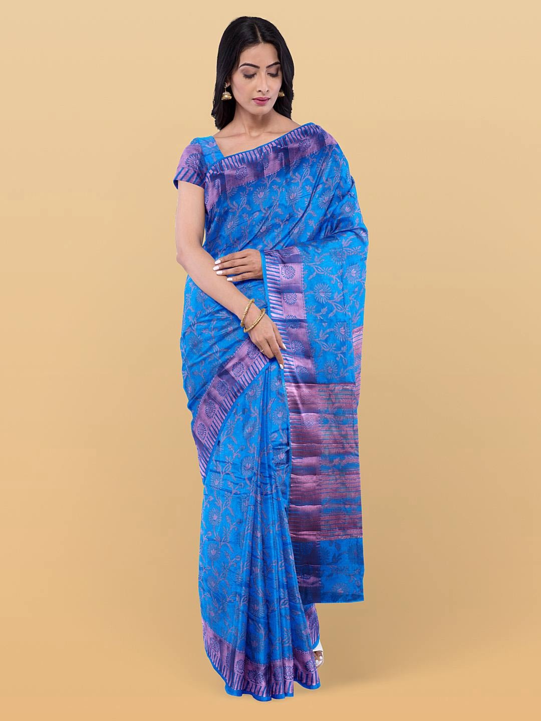 

Kalamandir Floral Woven Design Zari Pashmina Saree, Blue