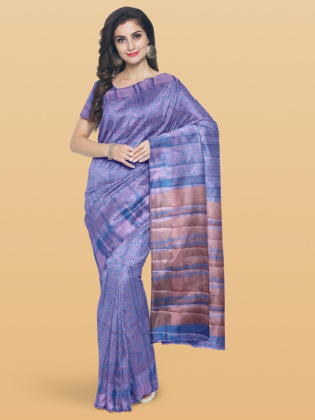 

Kalamandir Floral Woven Design Zari Pashmina Saree, Blue