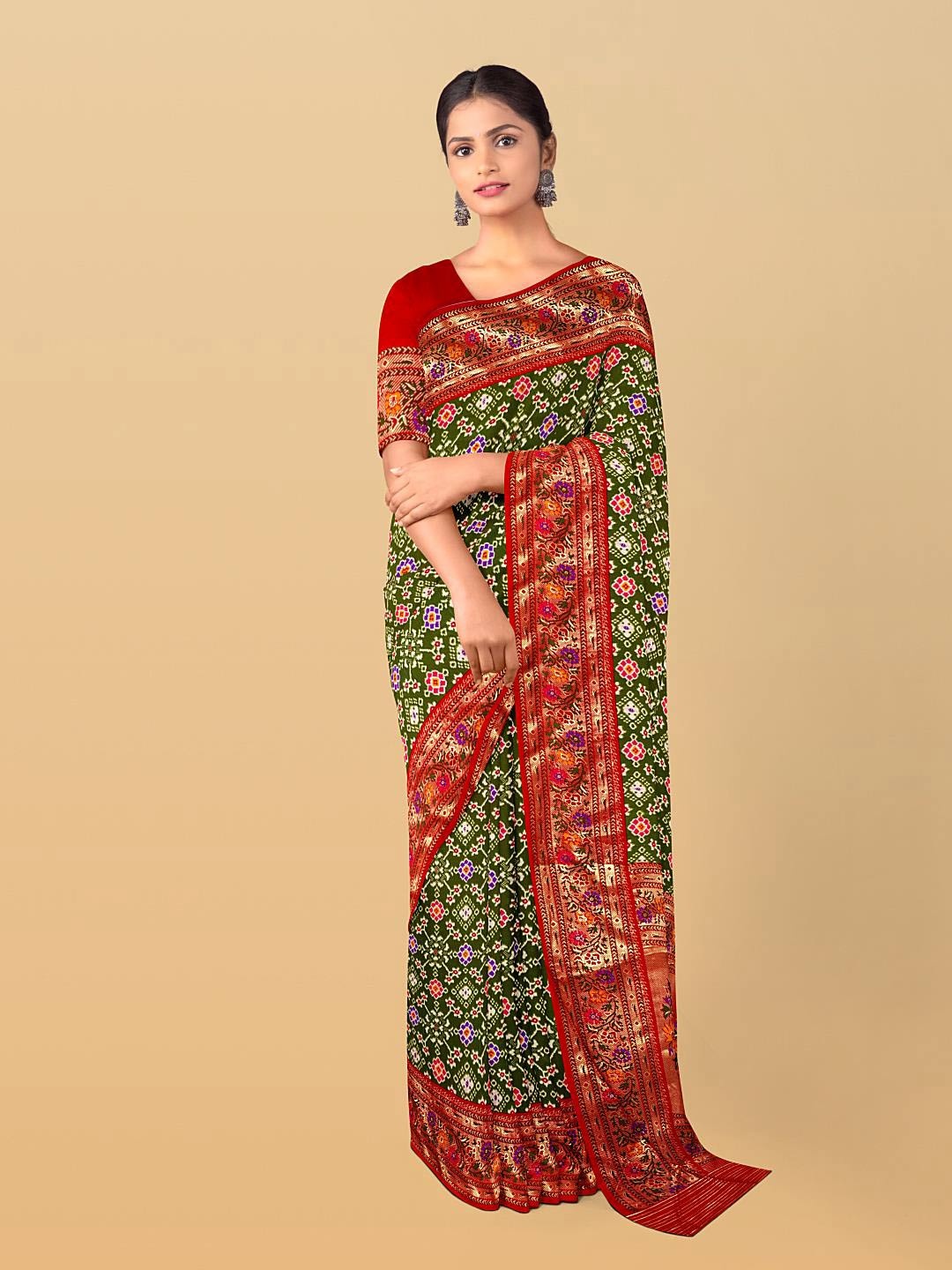 

Kalamandir Ethnic Motifs Printed Zari Saree, Olive