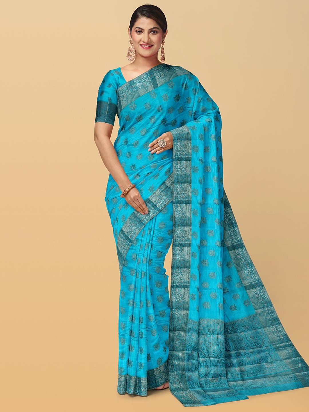 

Kalamandir Floral Woven Design Zari Pashmina Saree, Blue