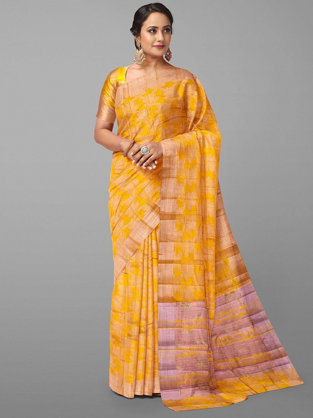 

Kalamandir Floral Woven Design Pashmina Saree, Mustard