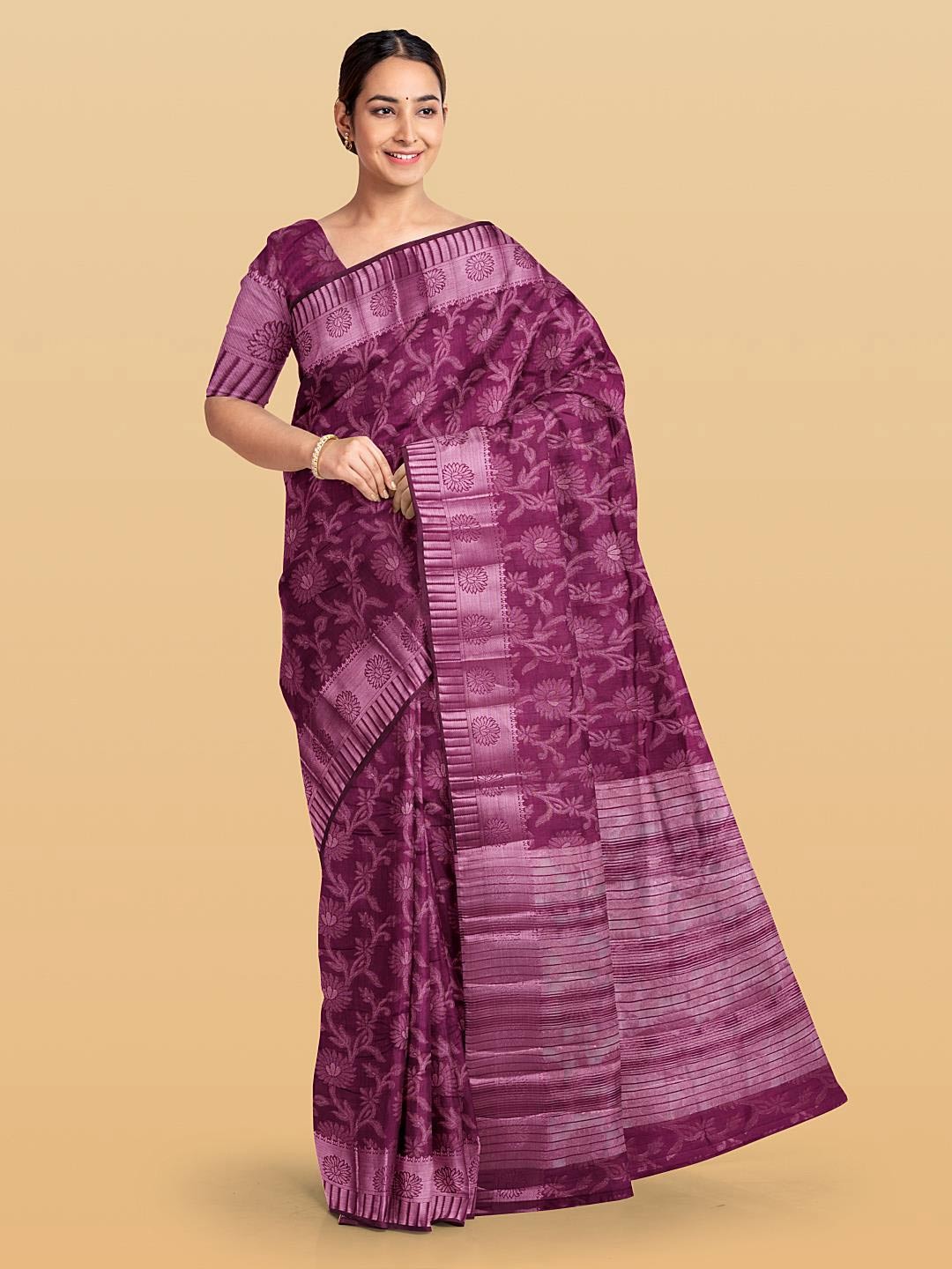 

Kalamandir Floral Woven Design Zari Pashmina Saree, Purple