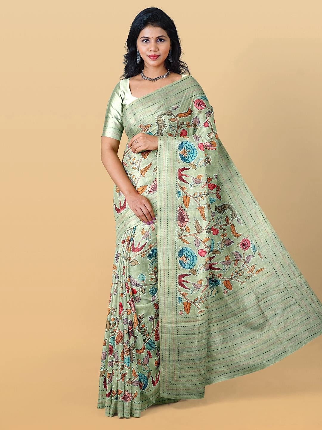 

Kalamandir Floral Printed Embroidered Saree, Sea green