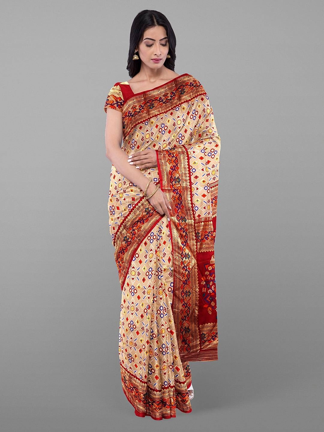 

Kalamandir Ethnic Printed Zari Saree, Cream