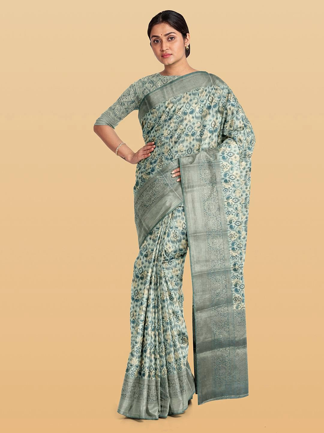 

Kalamandir Paisley Printed Zari Saree, Grey
